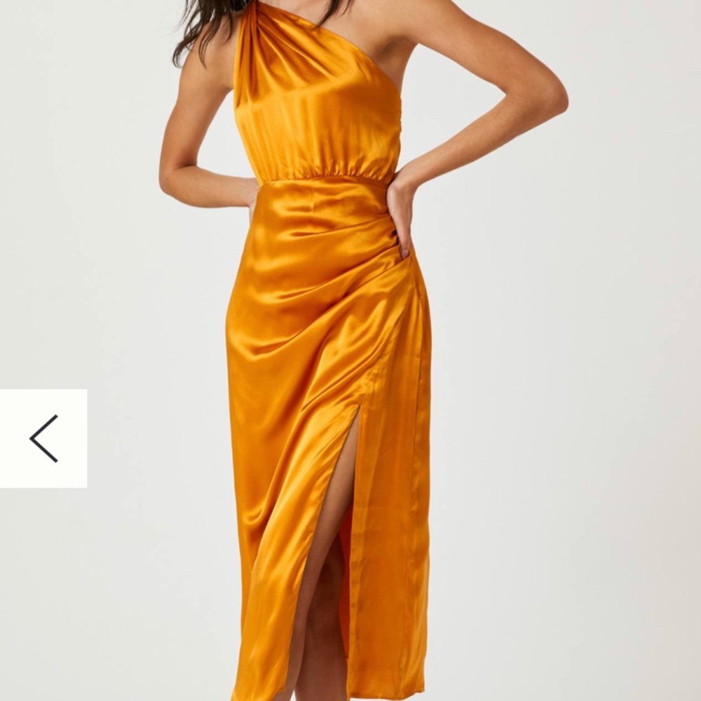 Anthropologie One-Shoulder Silk Midi Dress - Copper